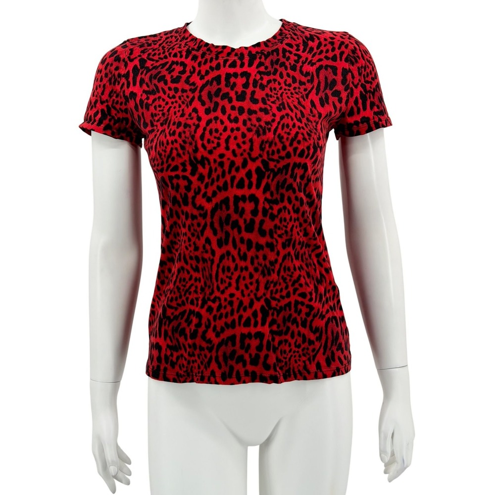 INC International Concepts Top Womens XS Red Leopard Preppy 100% Cotton Safari